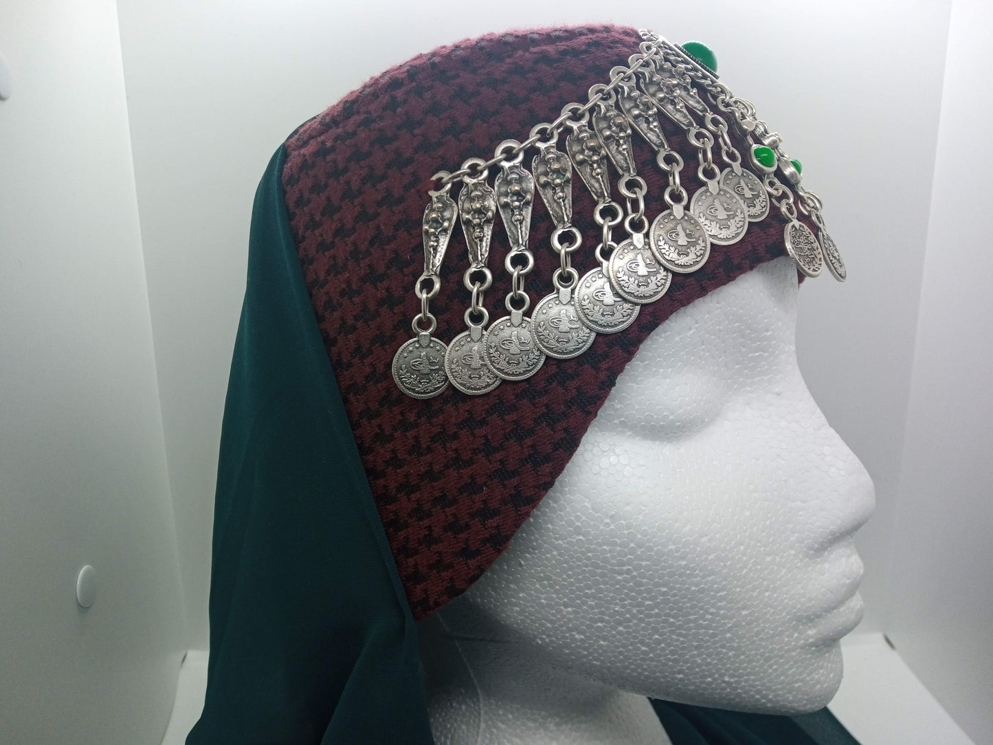 Green jewelled, red hat, green scarfed Hatun hat