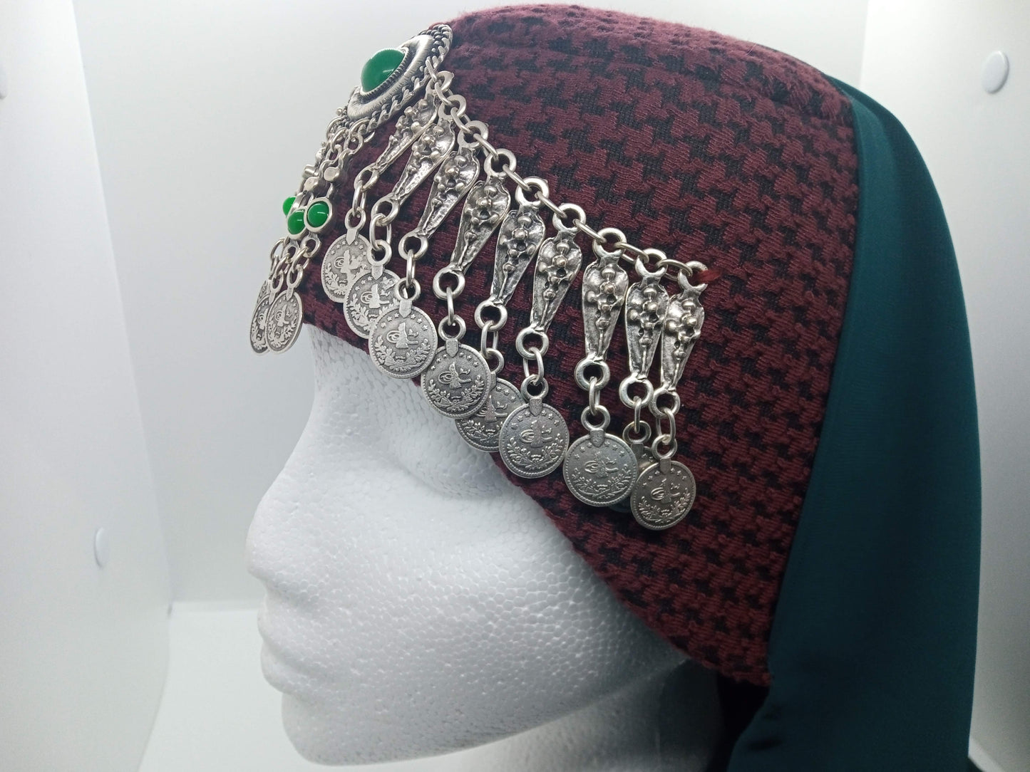 Green jewelled, red hat, green scarfed Hatun hat