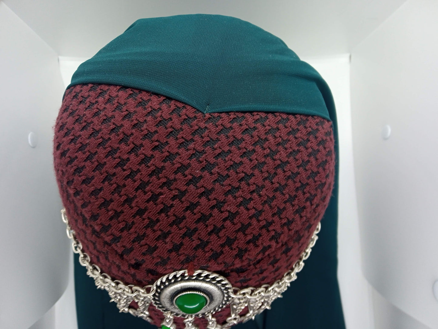 Green jewelled, red hat, green scarfed Hatun hat