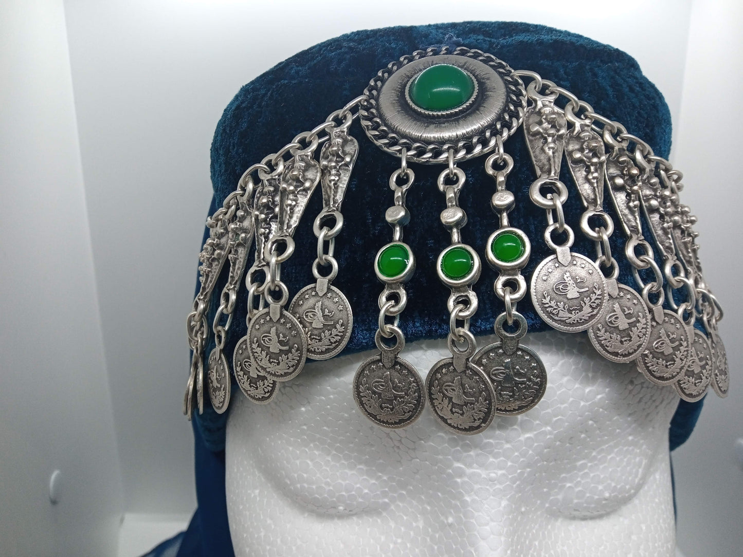 Green jewel, blue hat and scarf Ottoman Hatun hat