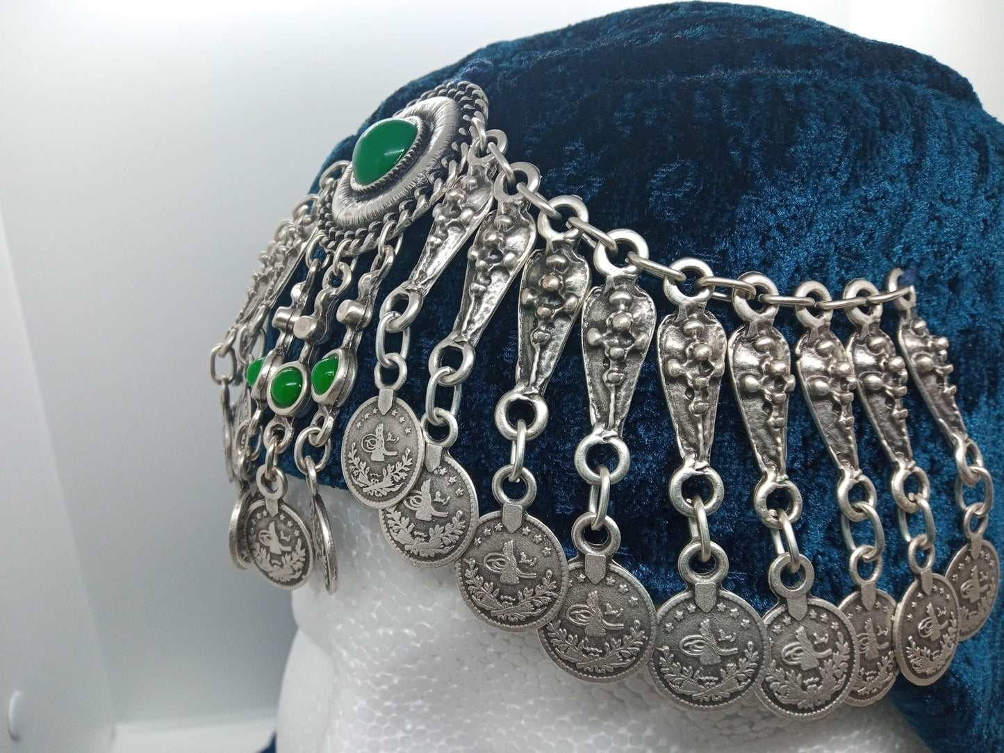 Green jewel, blue hat and scarf Ottoman Hatun hat