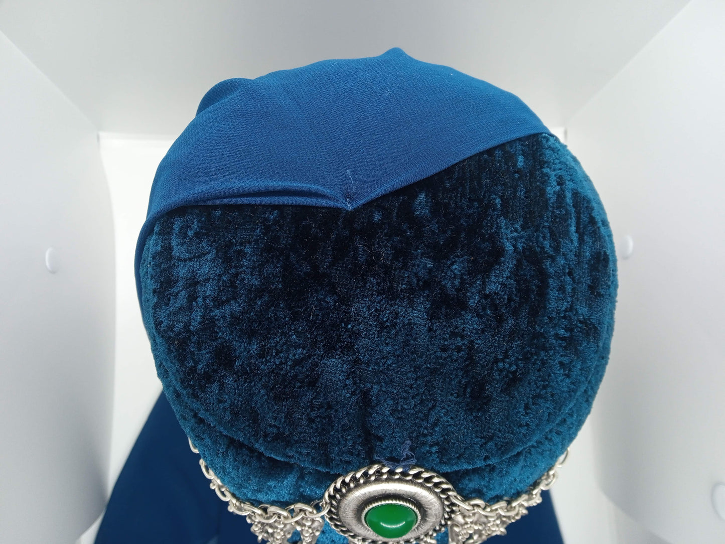 Green jewel, blue hat and scarf Ottoman Hatun hat