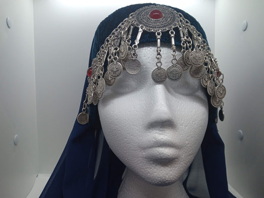 3 red jeweled, full total blue Ottoman Hatun hat