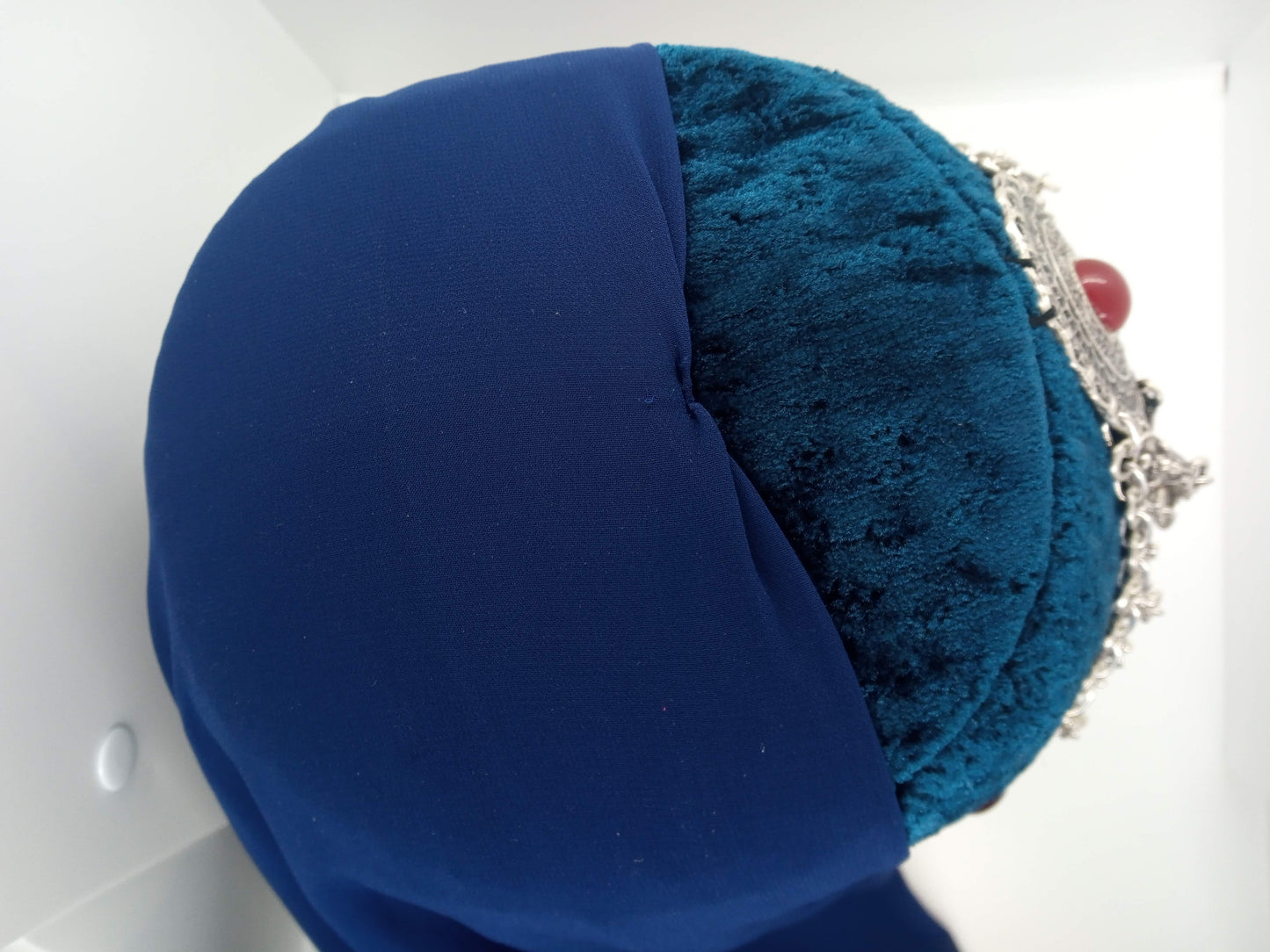 3 red jeweled, full total blue Ottoman Hatun hat